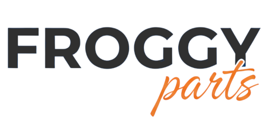Logo de FroggyParts : une Renault Twingo 1 de face entourée d'un engrenage mécanique orange
