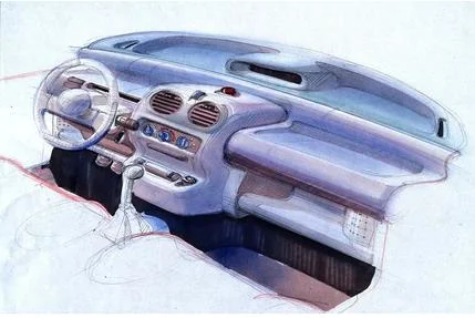 Esquisse de la planche de bord de la Renault Twingo 1.